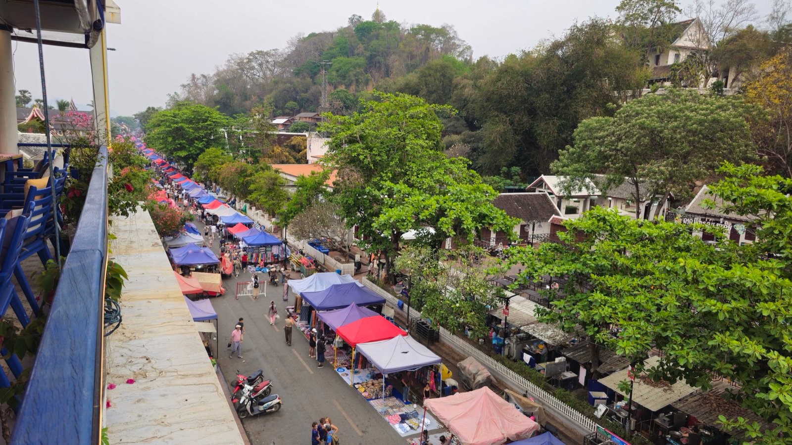 View over Sisavangvong Road and the Night Market from Indigo House rooftop, Luang Prabang